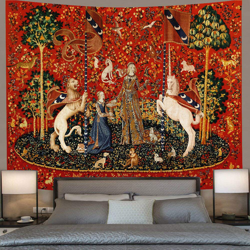 Medieval Lady Tapestry European Royal Tapestry Lady And Unicorn Tapestry For Bedroom Living Room Apartment Dorm Decor Wall Hanging Tapestries 80X60 Inches GTDSAY76