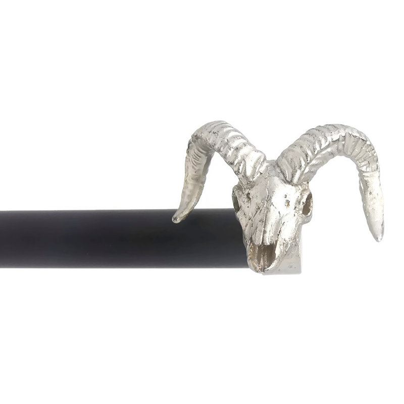 Tringle à rideaux simple Ram Skull Drapery, H 1 po x l 120 po x P 1 po, Argent/Noir