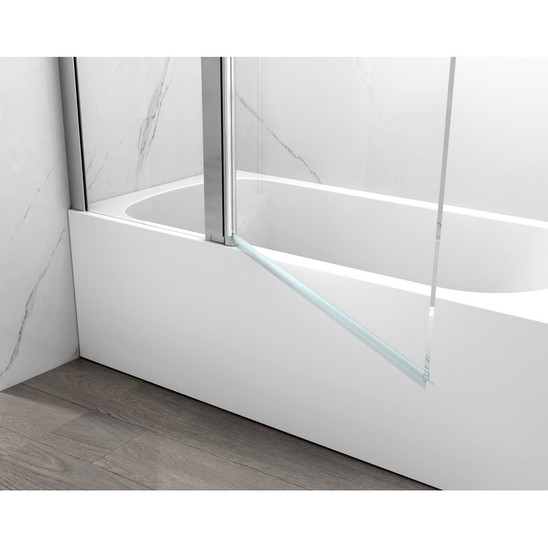 43-3/8" W x 58" H Frameless Pivot Tub Door with 1/4" Clear Tempered Glass, Chrome