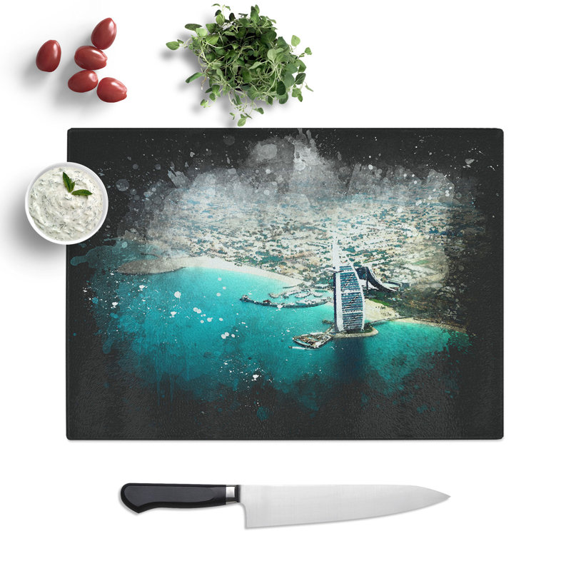 Tempered Glass Burj Al Arab Hotel Dubai Skyline Chopping Board, 20 cm x 28.5 cm