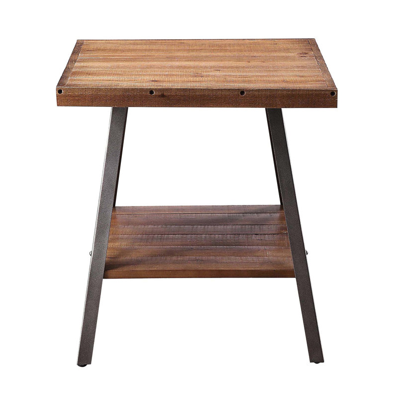 Tables de bout rustiques en chêne vieilli et noir sablonneux avec tablette, 2 pièces