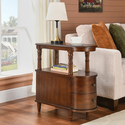 Elinar Wood Narrow End Table With Drawers And Shelf