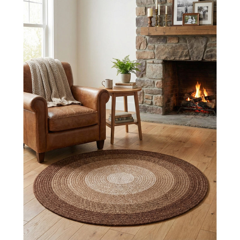  Ombre Hand Braided Wool Rug, Round 7'10", Brown