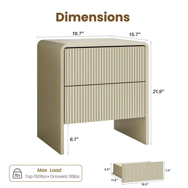 Nightstand With 2 Drawers (set Of 2), Beige