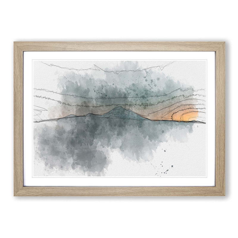 Mountain in Whistler Canada in Abstract - Picture Frame Drawing Print, 62cm H x 87cm W x 2cm D, Oak Framed