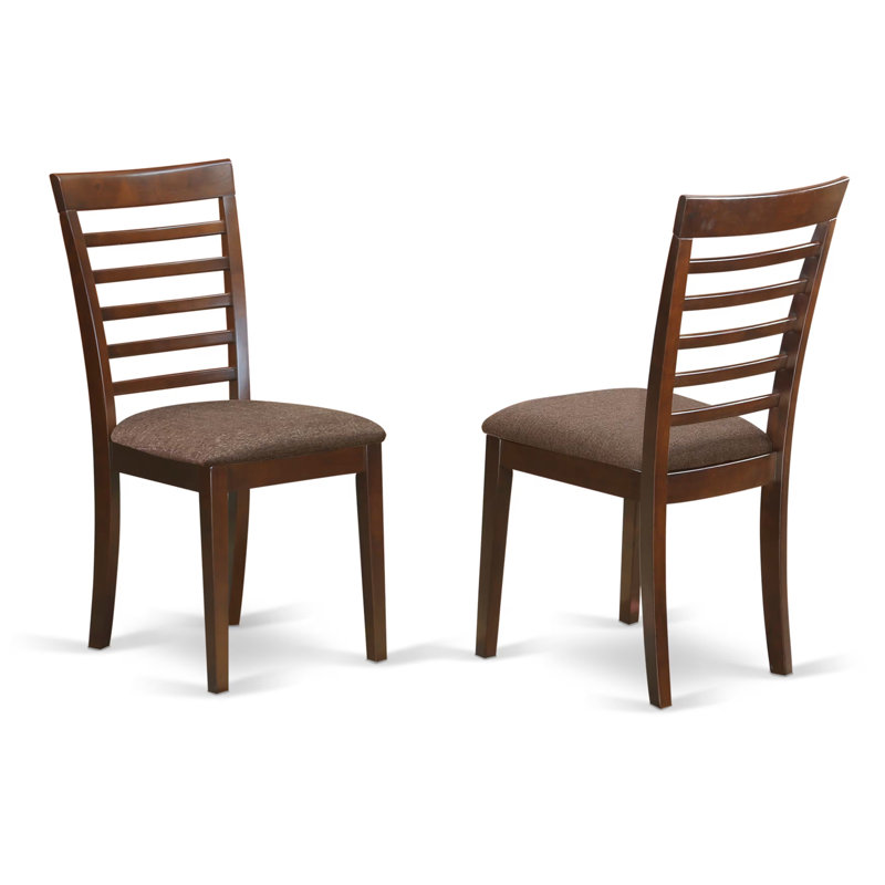Chaises de salle à manger Milan - Chaises en bois recouvertes de tissu de lin, ensemble de 2, acajou, Linen Fabric Seat