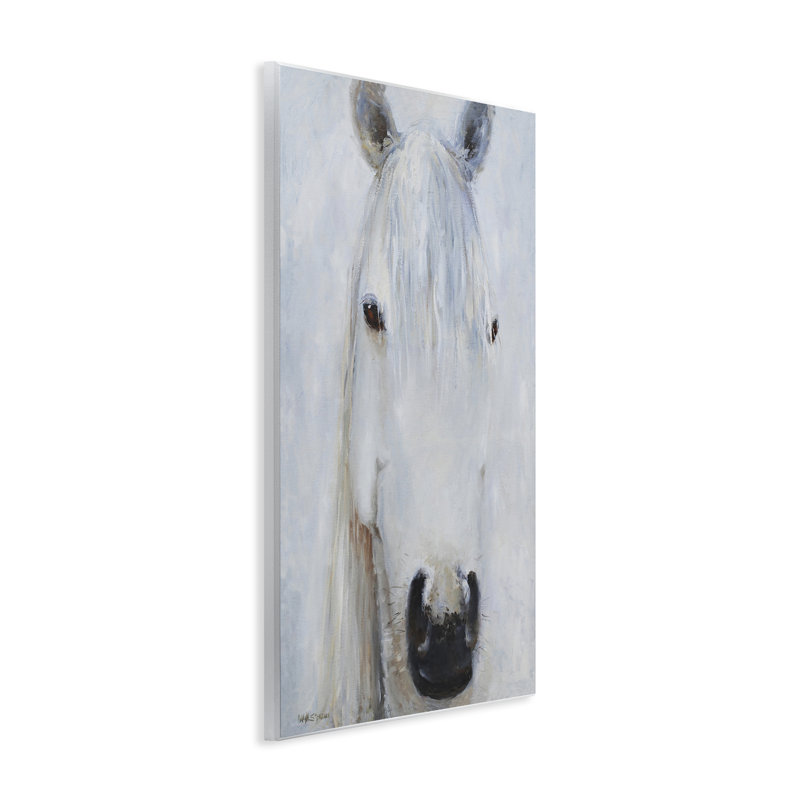 «Pure White Horse Portrait», plaque murale par Jadei, H 15 po x l 10 po