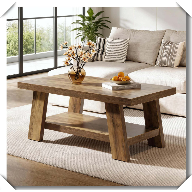 Table basse rustique robuste à deux niveaux