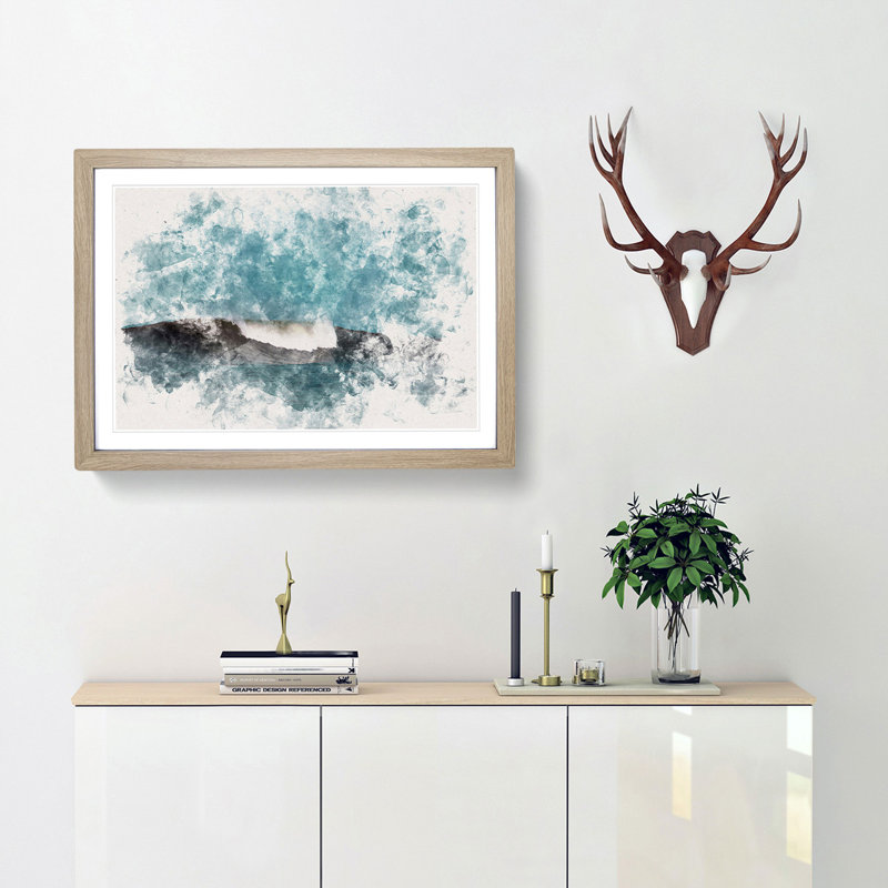 Wave Curl Watercolour - Framed Print, Oak, 45cm H x 63cm W x 2cm D