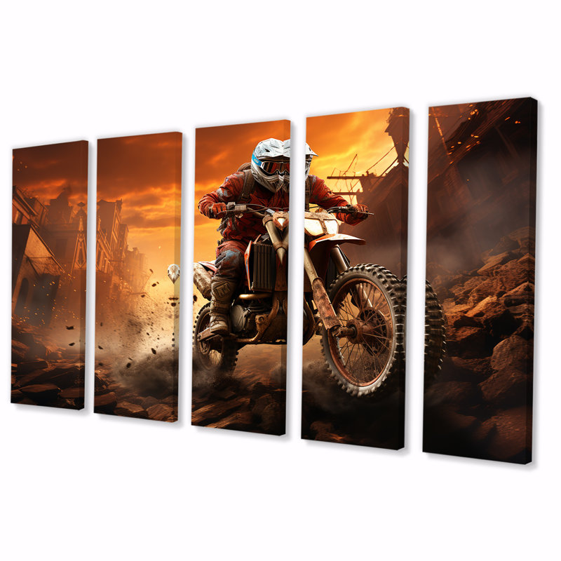Ensemble d'art mural orange et noir Dirt Bike Rider III - Moto, H 28 po x l 60 po
