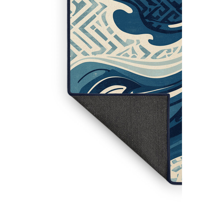 Tapis bleu doux et moelleux à motif abstrait côtier Kline, 6 X 9