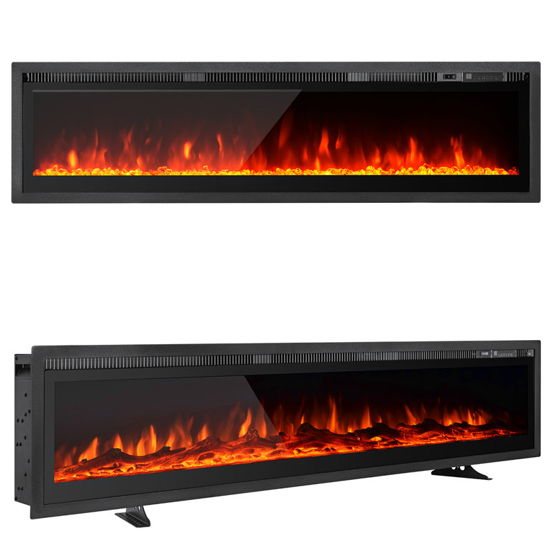 17 Stories Black Electric Fireplace Insert, 34cm H x 127cm W x 20.6cm D