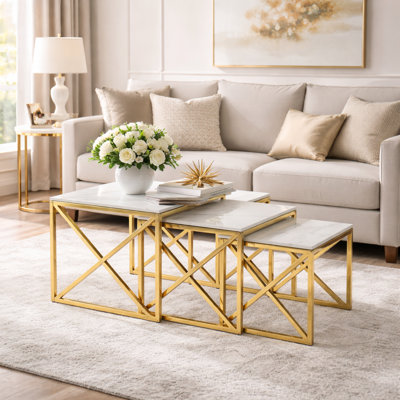 Aida White Marble Effect & Gold Nesting Tables Set of 3 
