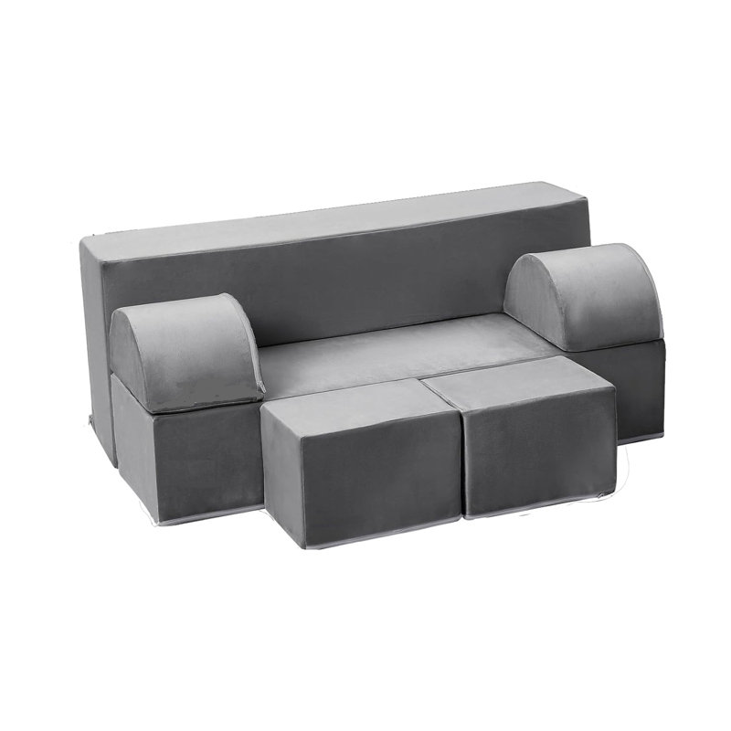 6-Piece Modular Kids Play Couch，Soft Foam Convertible Toddler Sofa Set for Playroom & Bedroom，Gray, Gray