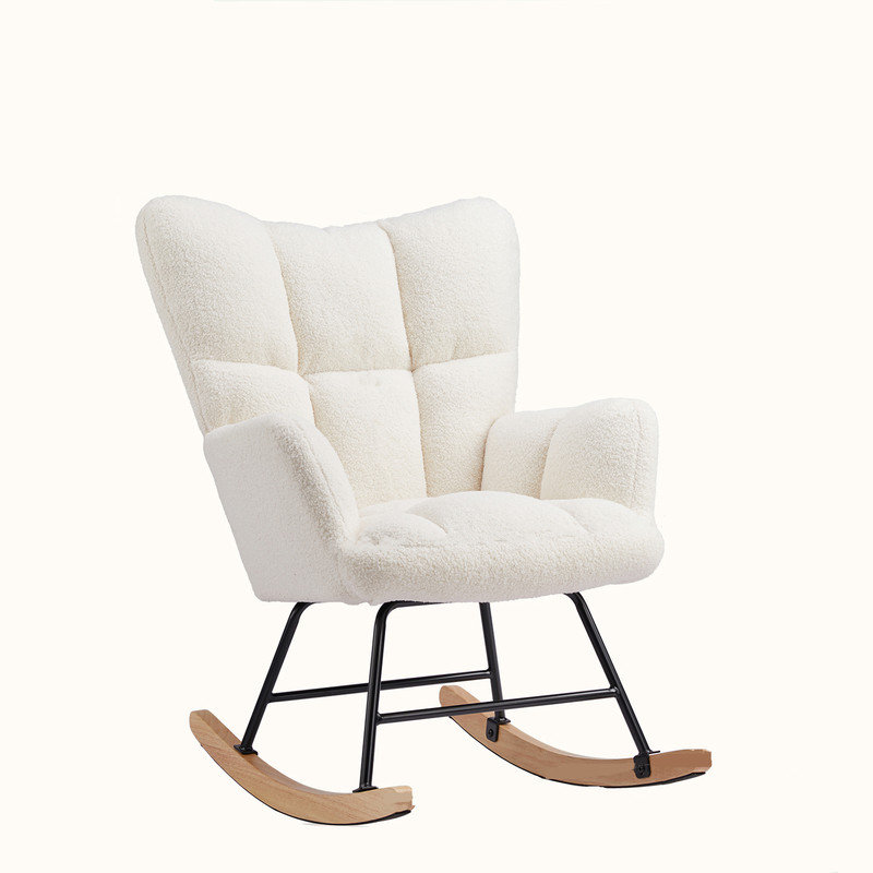 Chaise berçante rembourrée avec dossier haut Teddy, Beige