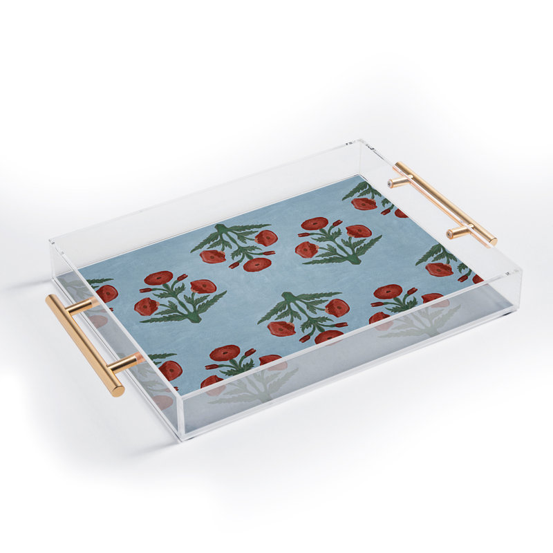 Christabel Red Mughal Poppies Acrylic Tray, Blue