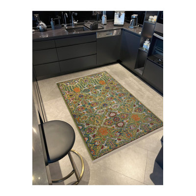 Tapis décoratif multicolore lavable à la machine à motif traditionnel rétro multicolore