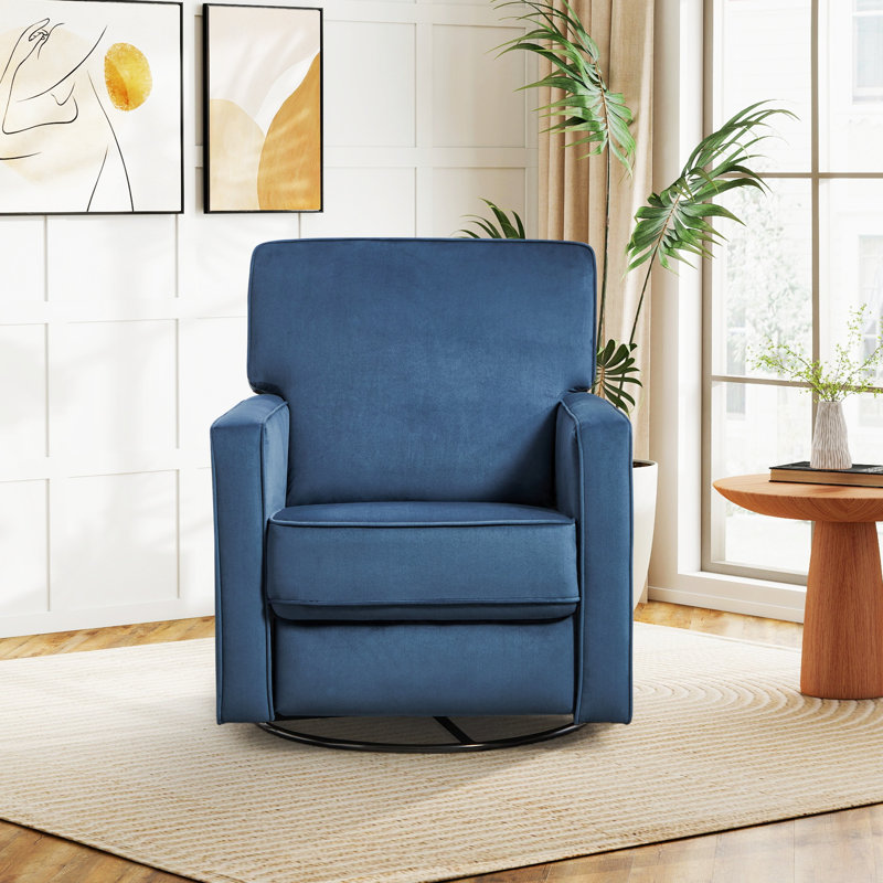 Fauteuil inclinable manuel en velours de 29,9 po de largeur avec fonction pivotante sur 360 °, Velours bleu