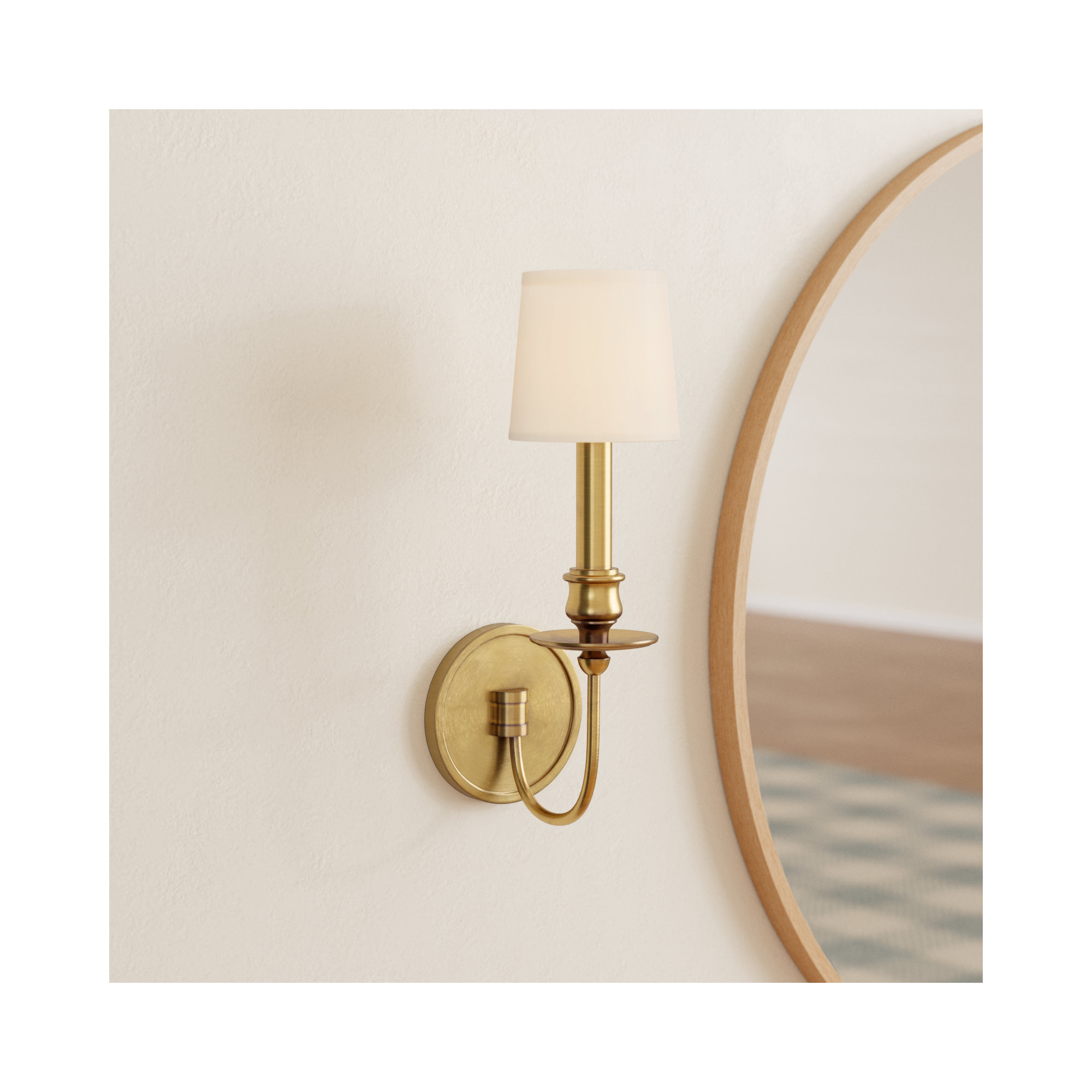Coby Single Light Dimmable Candle Wall Light, Aged Brass, Cream