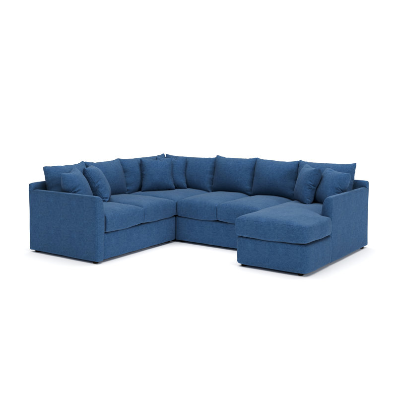 Cecelia 119" W Sinuous Springs 6-Person 3-Piece U-Shaped Sectional, Classic Indigo Denim, Right Hand Facing