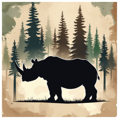 Silhouette Rhinoceros Forest Canvas Gallery Wrap in Many Sizes