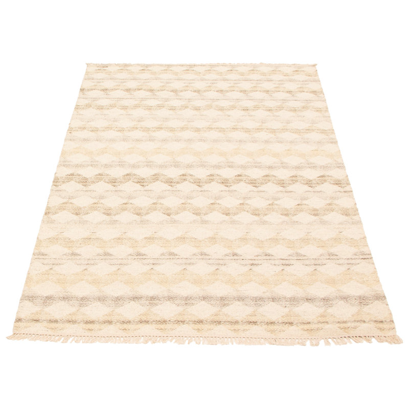 Tapis ivoire / beige / gris en laine tissé à plat à la main Canwick
