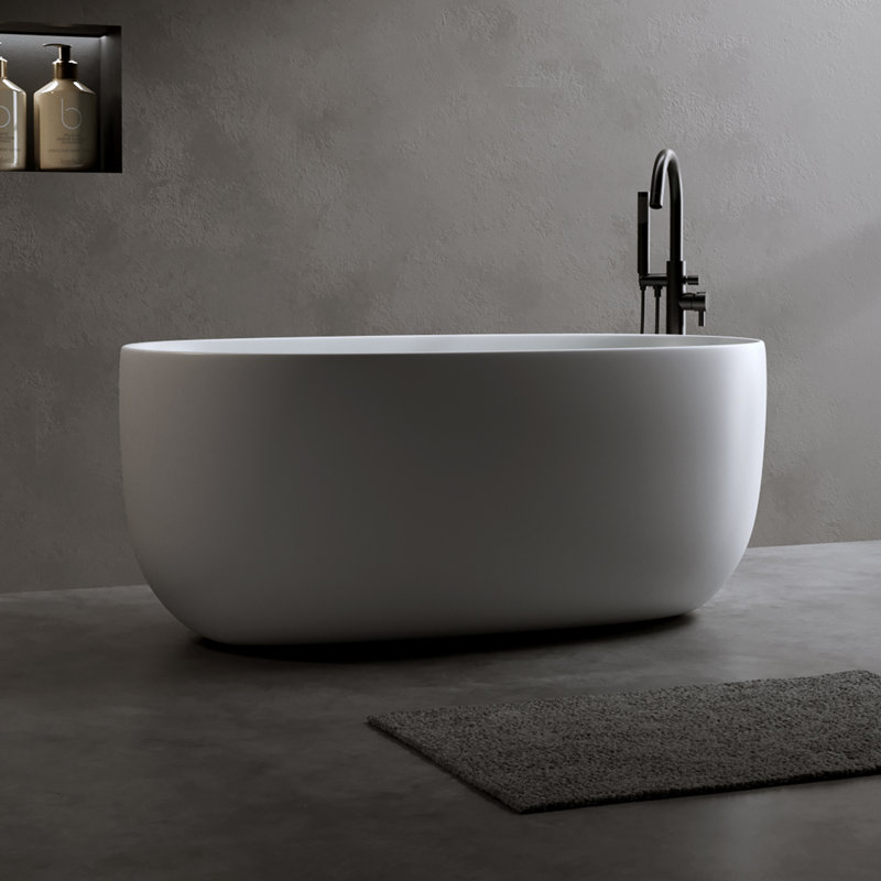 47" Independent solid surface resin stone bathtub, a modern designed independent bathtub with pop-up drainage and overflow pipes, suitable for small households