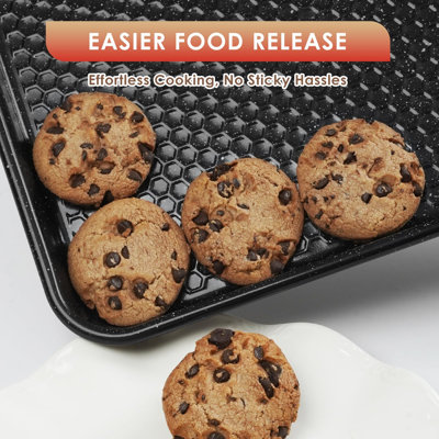 3-Piece Nonstick Carbon Steel Baking Sheet Pan Set, Textured Cookie Sheets, Commercial Half, Quarter & Jelly Roll Pans, Heavy Duty Easy Clean Toaster Oven Replacement Trays
