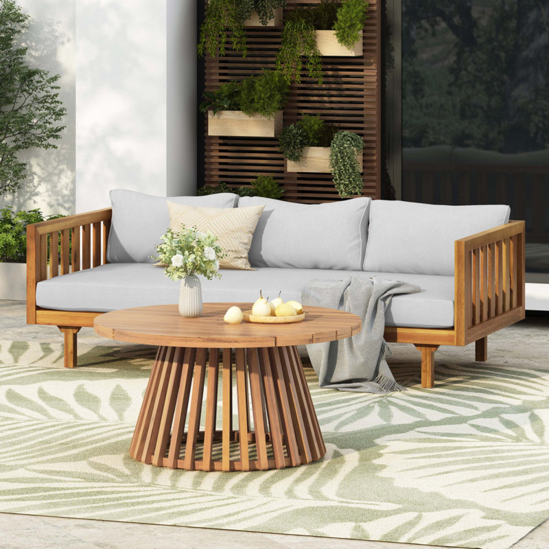 Patio Furnitre Sets : 3 Seater Daybed + Acacia Wood Table, Gray