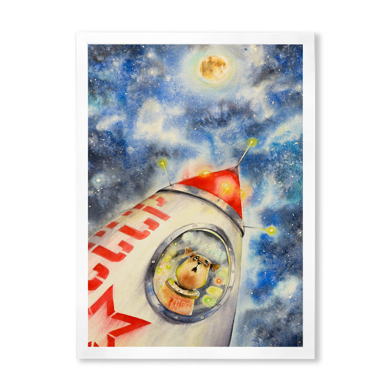Caricature du premier vaisseau astronaute - décoration murale traditionnelle sur toile, H 40 po x l 30 po x P 1,5 po