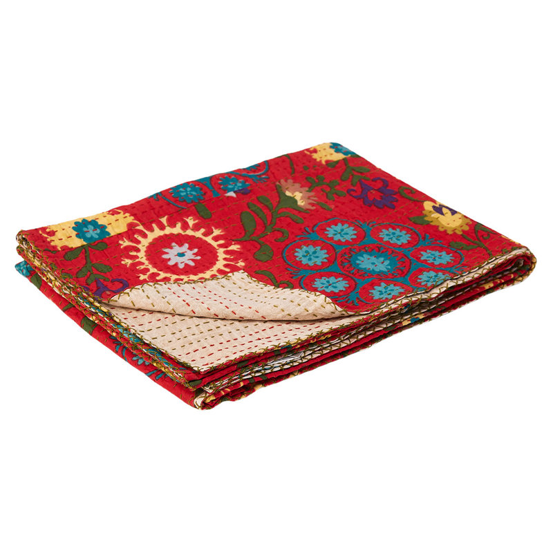 KANTHA COTTON Quilted Throw Blanket