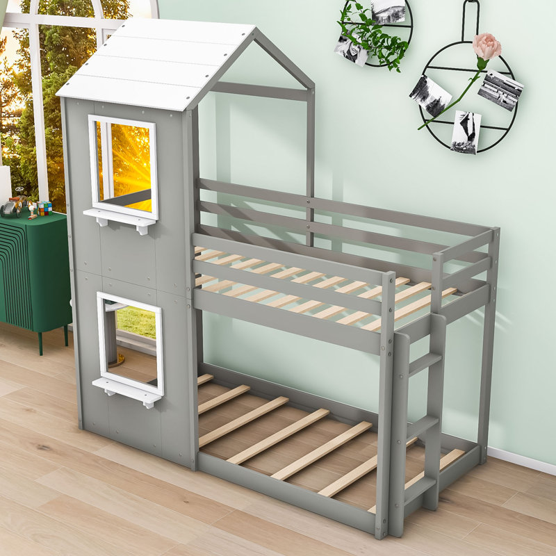 Kids Twin Over Twin Bunk Bed, Gray