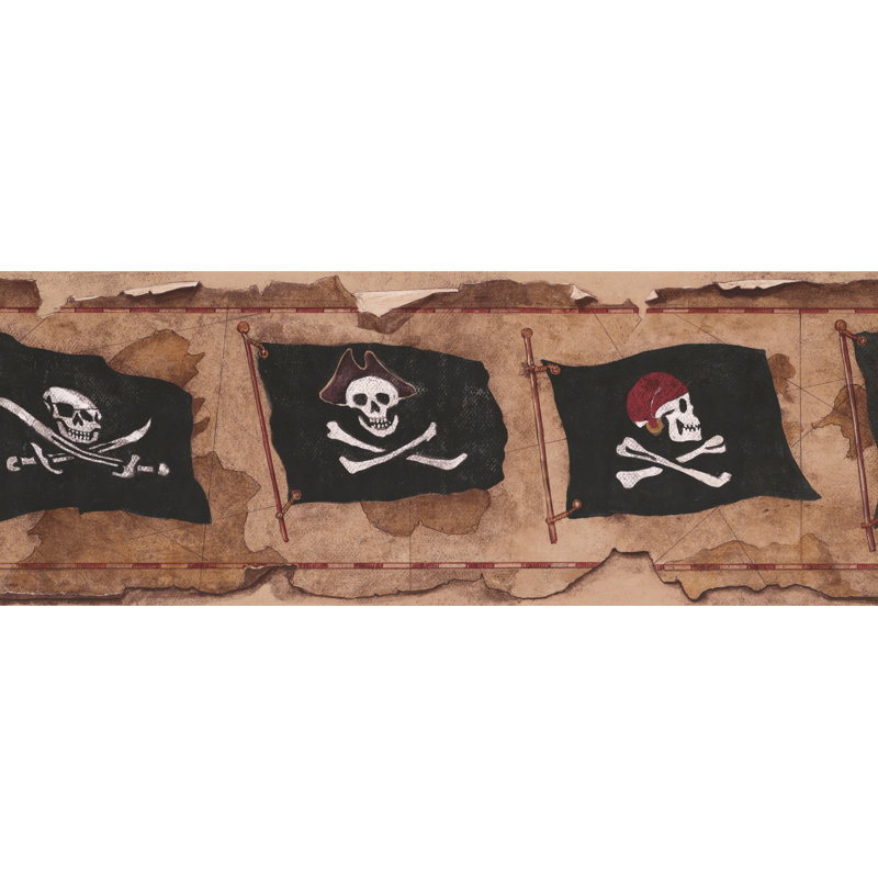 Jolly Roger drapeaux sur la carte, bordure murale rétro, Gris