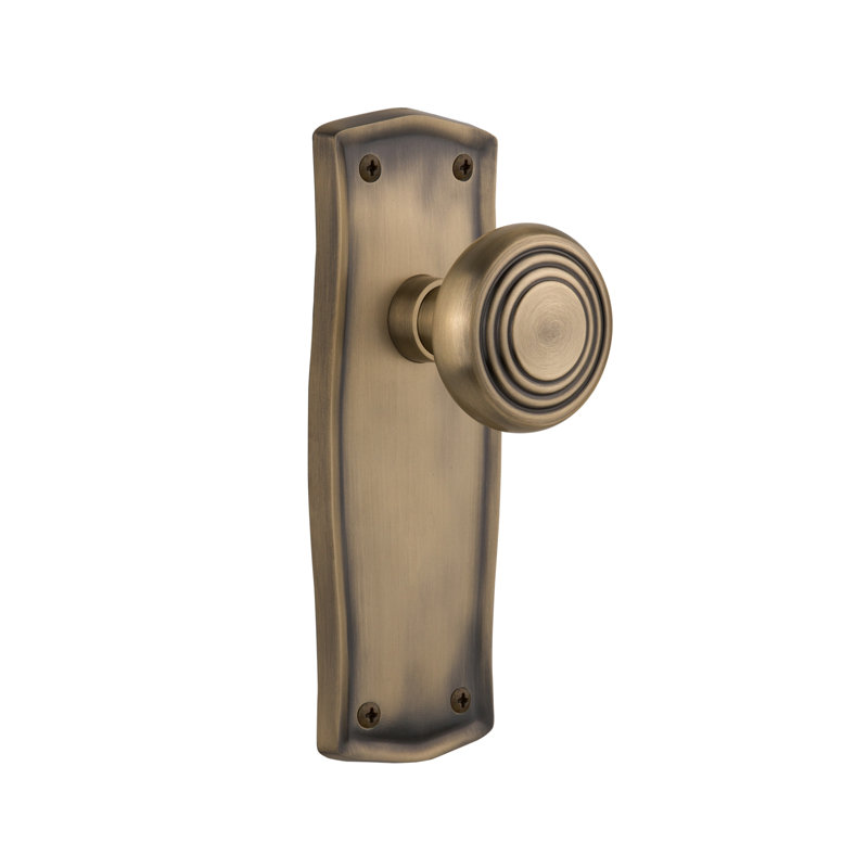 Prairie Plate with Deco Door Knob, 2 3/8, Antique Brass