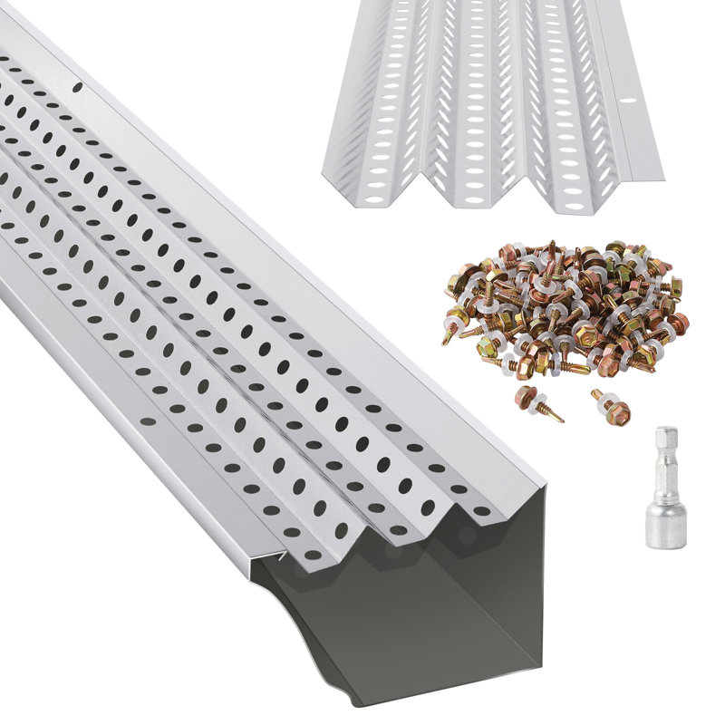 Gouttière 5 po, protège-feuilles 200 pi pour gouttières, trou de maille 0,275 po et aluminium épais de 0,02 po, bricolage pour la protection du toit et de la gouttière - antirouille, robuste, 67 pièces