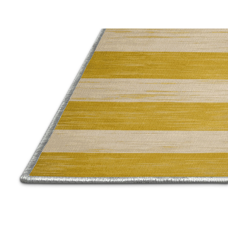 Tapis beige à rayures horizontales lavable à la machine, Carré 3 pi