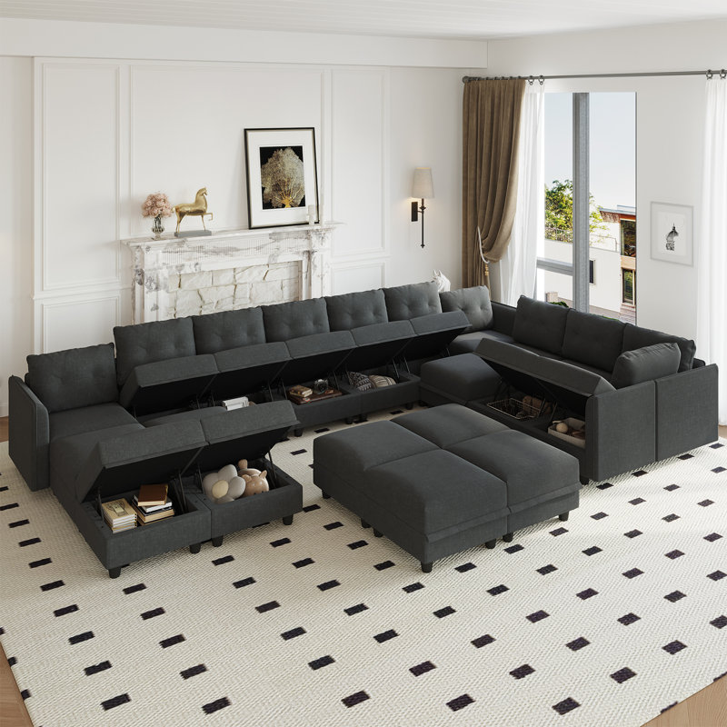 Zendajas Upholstered U-Shaped Sectional Reversible, Black Polyester Blend