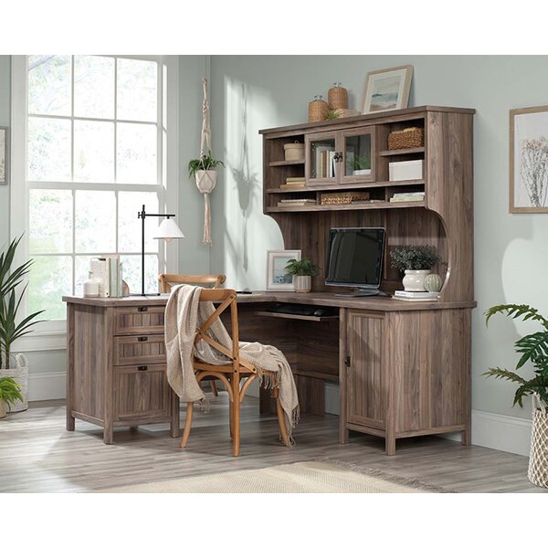 Sauder Harbor View Computer Desk with Hutch in Salt Oak