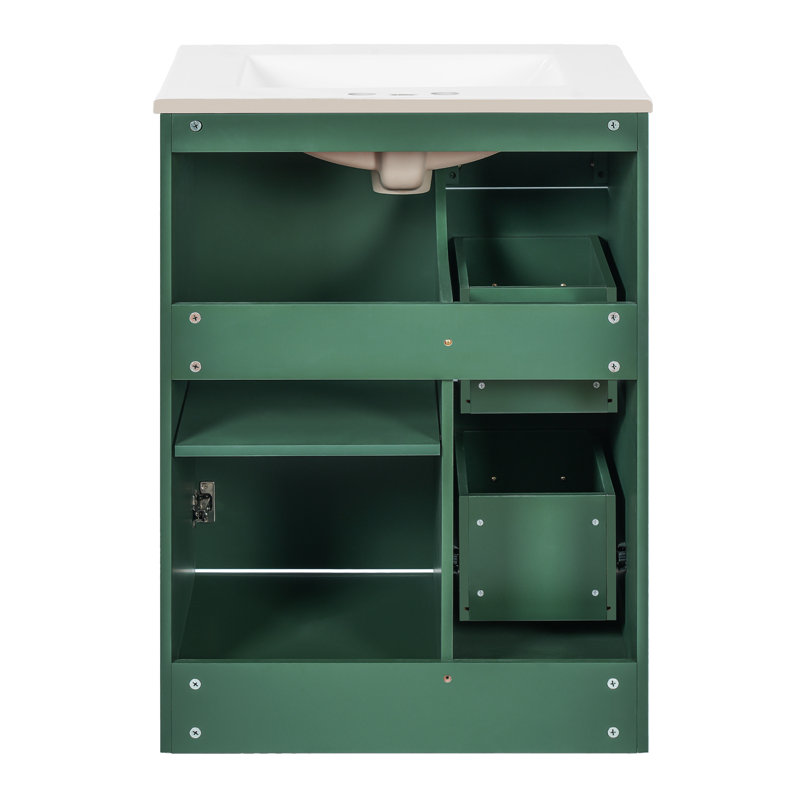 Meuble-lavabo de 24 pouces avec lavabo encastré, 2 tiroirs et porte à fermeture en douceur: installation facile et rangement polyvalent pour les petites salles de bain