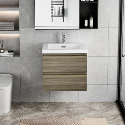Meuble-lavabo mural 24 po avec lavabo en résine, 2 tiroirs, concept moderne, processus d'assemblage rapide, processus