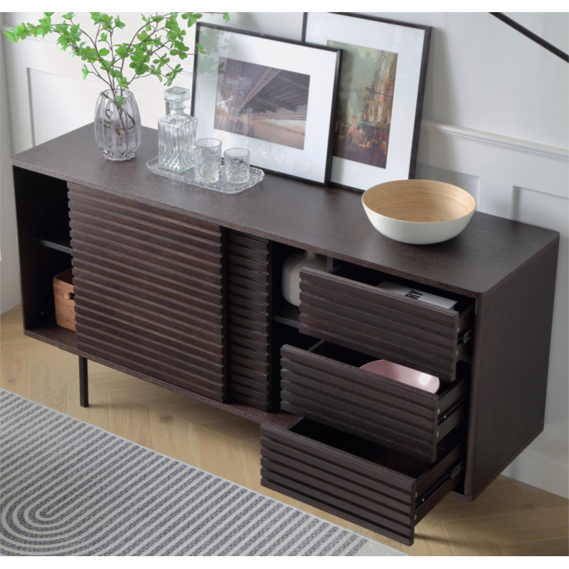 Bocar Slide Buffet Sideboard,Buffet table,Dining cabinet with iron legs, Walnut