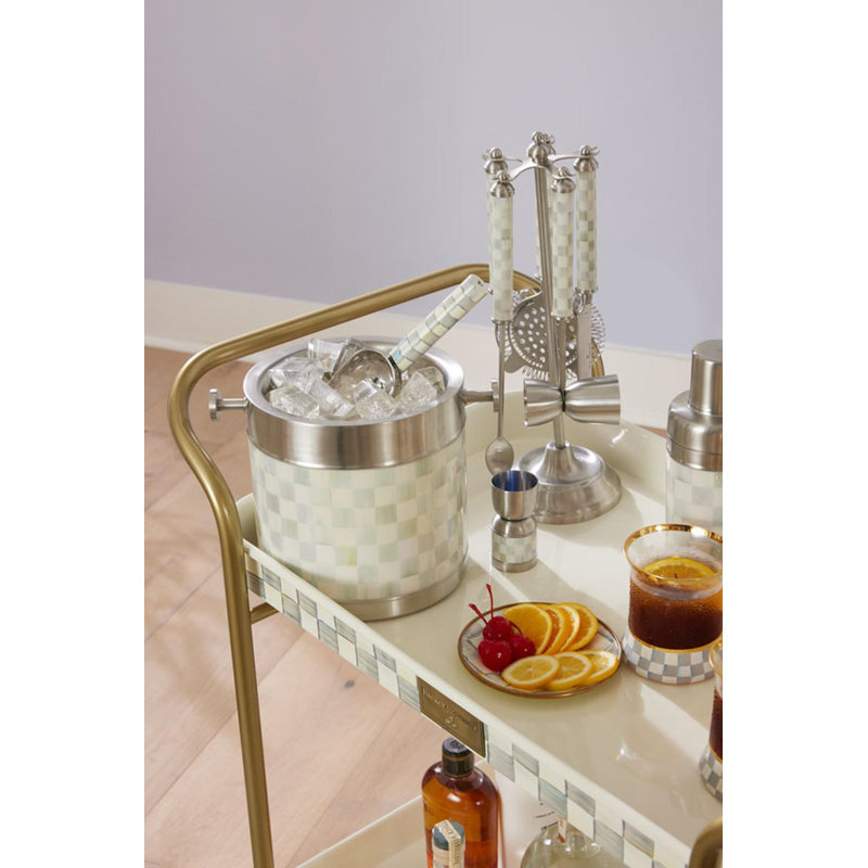 Royal Check 2-Tier Kitchen Cart, Brass/Gray/White