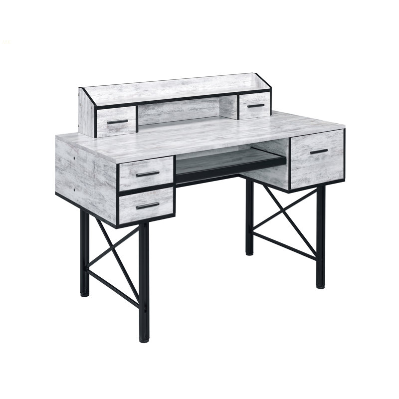 Bureau d'ordinateur antique à 5 tiroirs blanc et noir