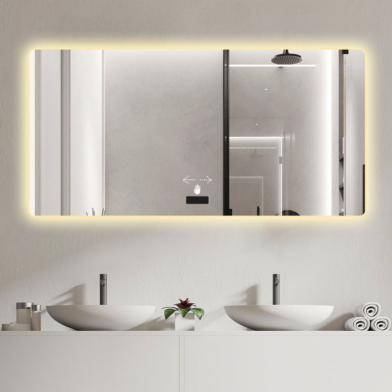 Miroir de salle de bain à DEL 48 * 32 pouces rétro-éclairé - brouillard, imperméable, détection intelligente, température de couleur réglable, verre résistant à la production de 48 x 32 po avec capteur, option de capacité de gradation, composant