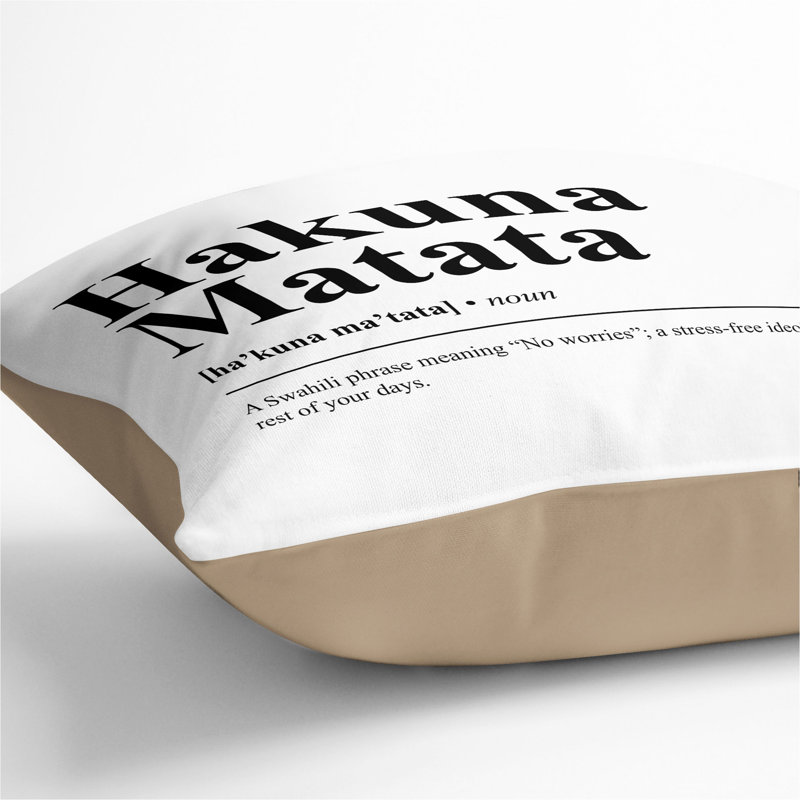 Dictionary Hakuna Matata Typography Square Throw Cushion, Stone, 55cm H x 55cm W x 20cm D