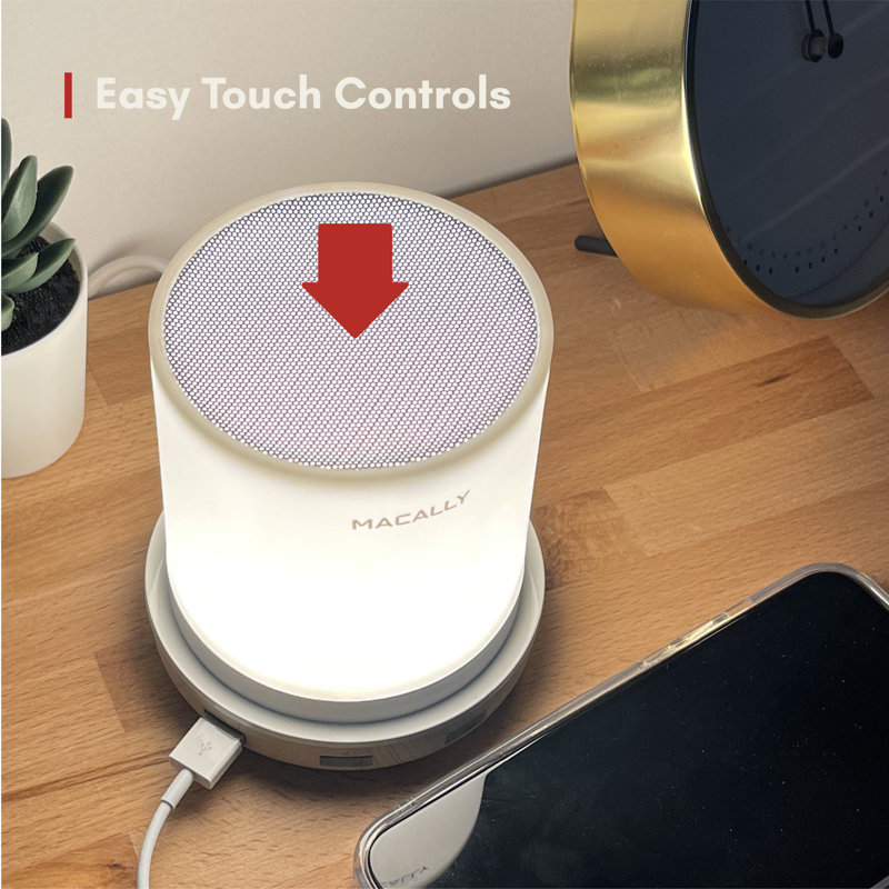 White Touch Control USB Table Lamp with Wooden Base