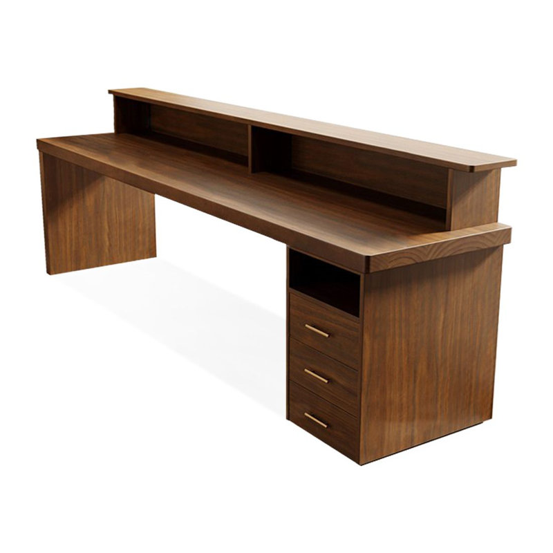 Bureau intégré moderne et simple en bois massif avec bibliothèque et étui, Retour à droite