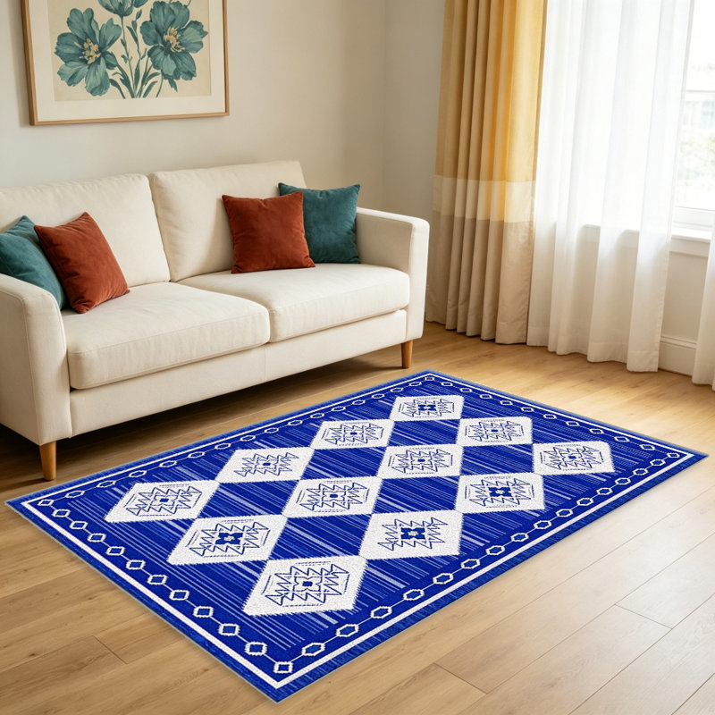 Royal Blue Southwestern Diamond carpet-easy to clean, machine-washable, soft and comfortable; suitable for door mats, kitchens, living rooms, bedrooms, corridors, and laundry areas. Easy to clean, durable carpet for home decoration.