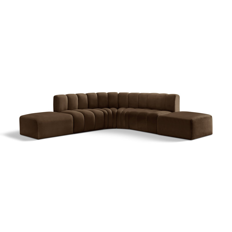 Issic Upholstered Curved Sectional with Ottoman Reversible, Brown Velvet