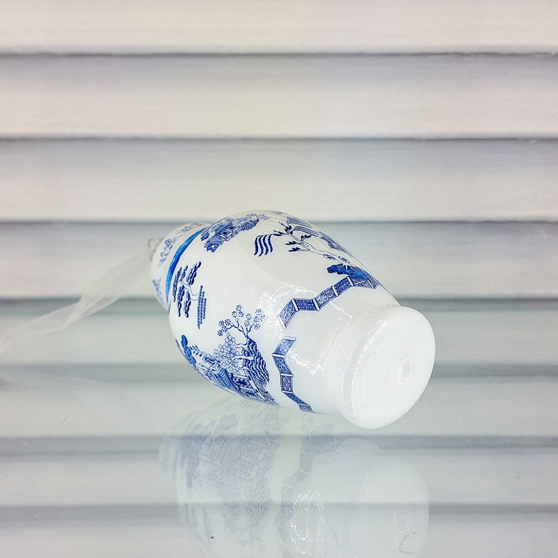 Ginger Jar Blue Glass Ornament, Blue/White